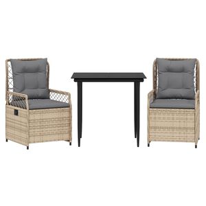 vidaXL 3-dijelni vrtni blagovaonski set od poliratana s jastucima bež