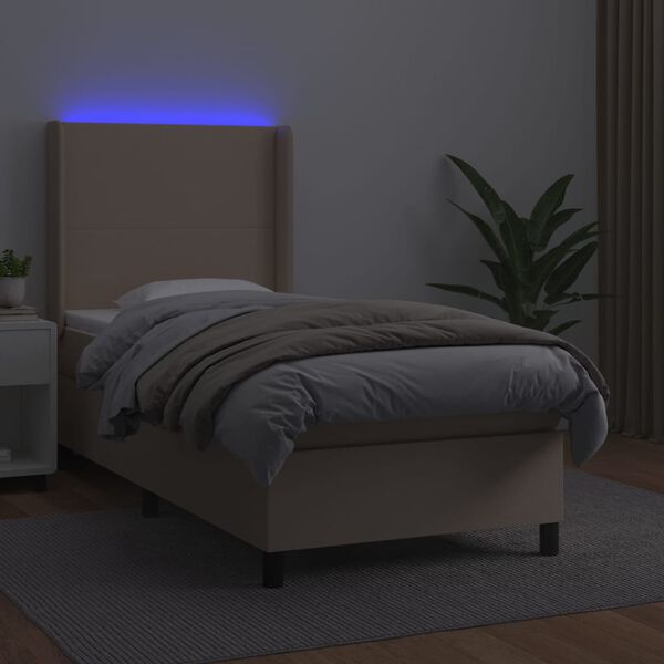 vidaXL Krevet box spring madrac LED cappuccino 100x200cm umjetna koža