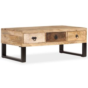 vidaXL Stolić za kavu s 3 ladice od masivnog drva manga 90 x 50 x 35 cm