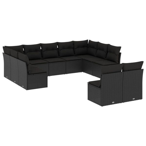 vidaXL 11-dijelni set vrtnih sofa od poliratana s jastucima crni
