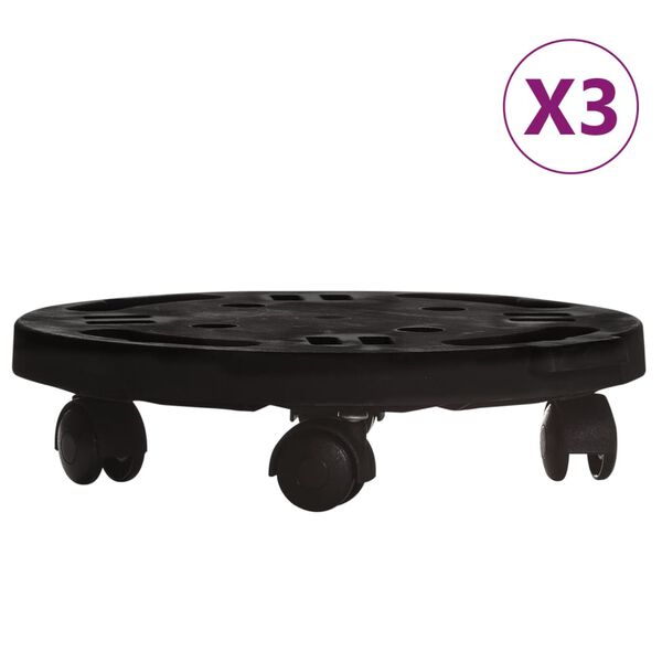 vidaXL Kolica za biljke s kotačima 3 kom promjer 30 cm crna 170 kg
