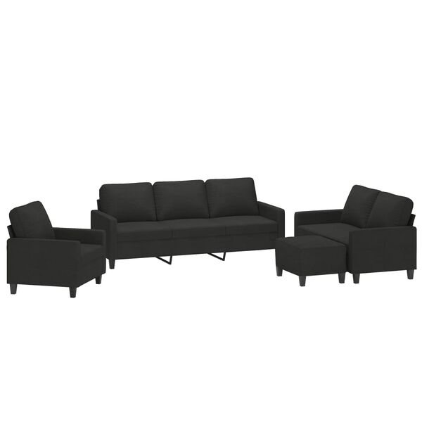 vidaXL 4-dijelni set sofa s jastucima crni od tkanine