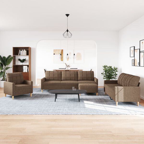 vidaXL 4-dijelni kauč s tabureom za noge, smeđa tkanina