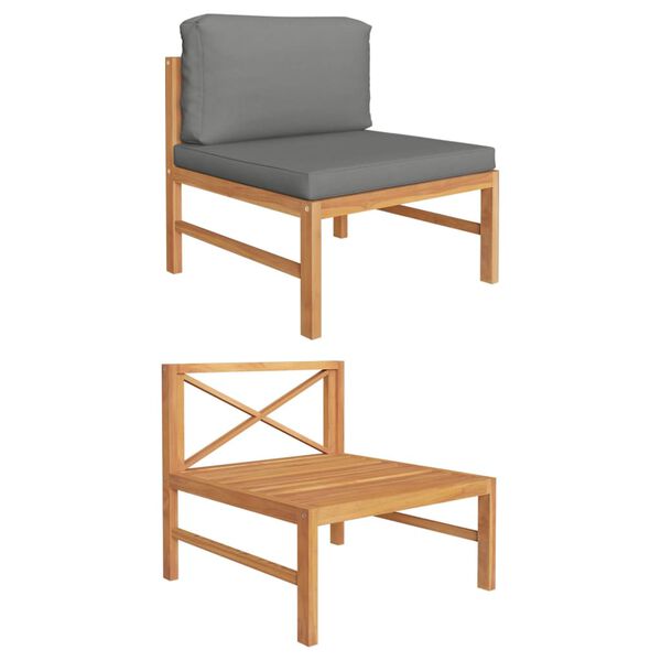 vidaXL Srednja sofa s tamnosivim jastucima od masovne tikovine