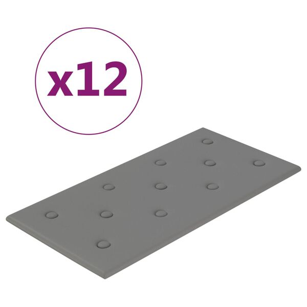 vidaXL Zidne ploče od umjetne kože 12 kom sive 60 x 30 cm 2,16 m²