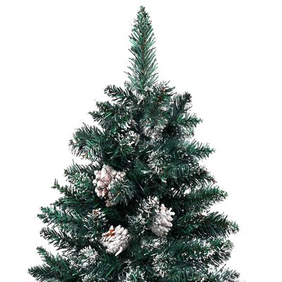 vidaXL Tanko osvijetljeno božićno drvce s kuglicama zeleno 150 cm