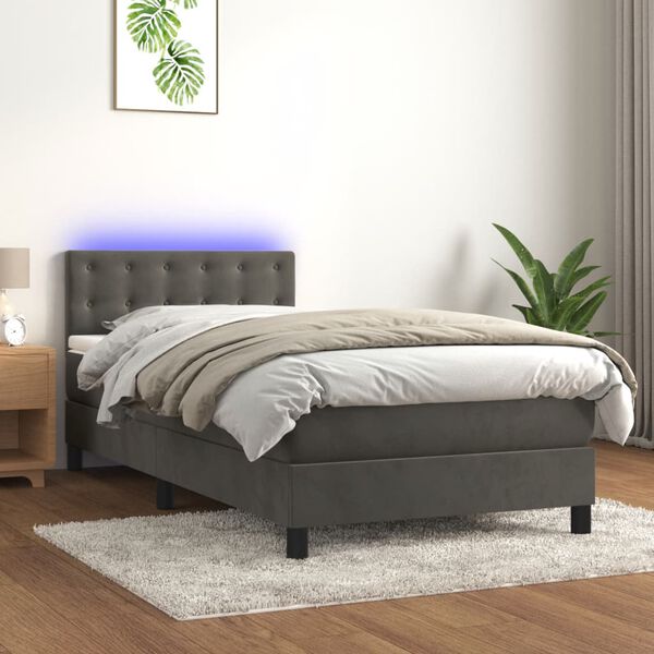 vidaXL Krevet box spring s madracem LED tamnosivi 100x200 cm bar&scaron;un