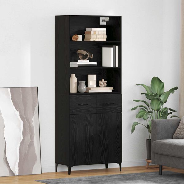 vidaXL Highboard Crni hrast 69,5 x 34 x 180 cm Konstruirano drvo