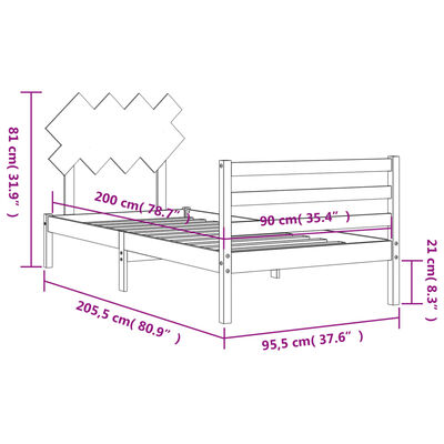 vidaXL Okvir kreveta s uzglavljem boja meda 90x200 cm od masivnog drva