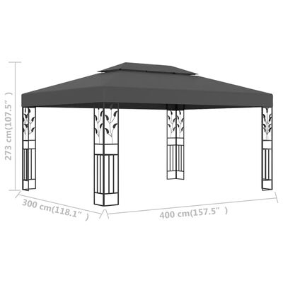 vidaXL Sjenica s dvostrukim krovom 3 x 4 m antracit
