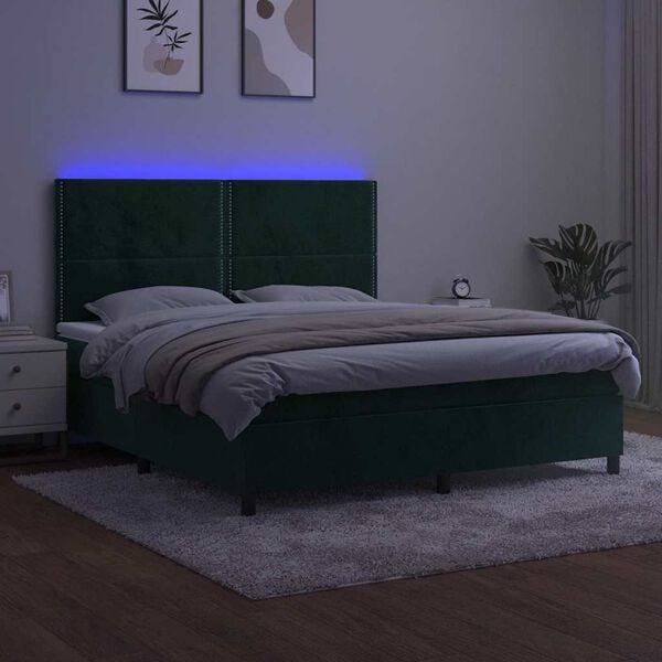 vidaXL Krevet box spring s madracem LED tamnozeleni 180x200 cm bar&scaron;un