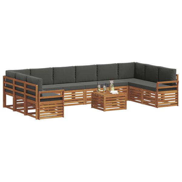 vidaXL Setovi sofa 11 pcs Prirodna i antracit Čvrsto drvo akacije