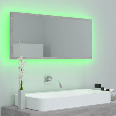 vidaXL LED kupaonsko ogledalo siva boja betona 100x8,5x37 cm akrilno