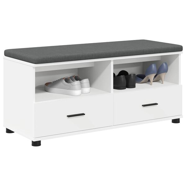 vidaXL Klupa za hodnik s jastukom s ladicama Bijelo 100 x 38 x 46 cm
