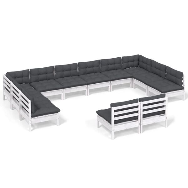 vidaXL 12-dijelna vrtna garnitura od borovine s jastucima bijela