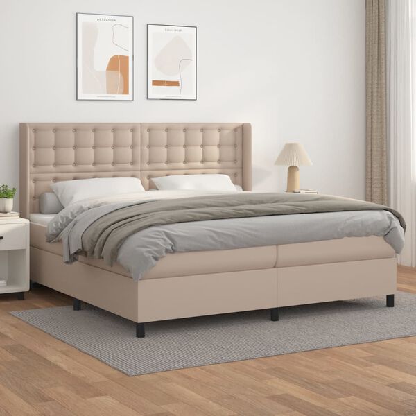 vidaXL Krevet box spring s madracem cappuccino 200x200cm umjetna koža