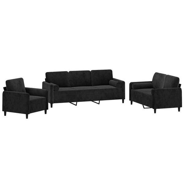 vidaXL 3-dijelni set sofa s jastucima crni bar&scaron;unasti
