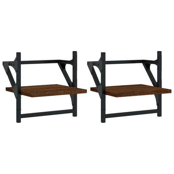 vidaXL Zidne police s prečkama 2 kom smeđa boja hrasta 30x25x30 cm