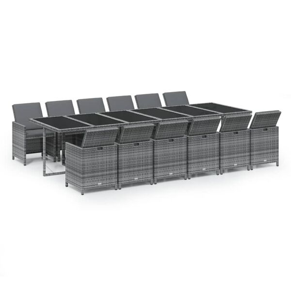 vidaXL 13-dijelni vrtni blagovaonski set s jastucima poliratan sivi