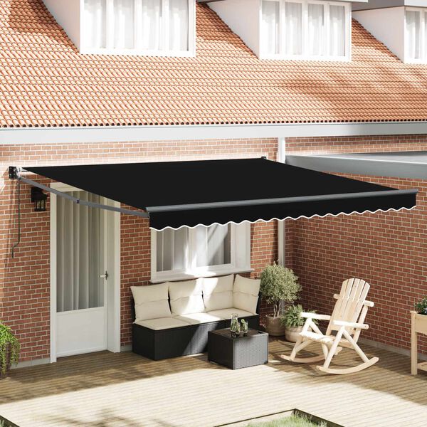 vidaXL Skrovita tenda Crna 400 &times; 300 cm Poliester i aluminij