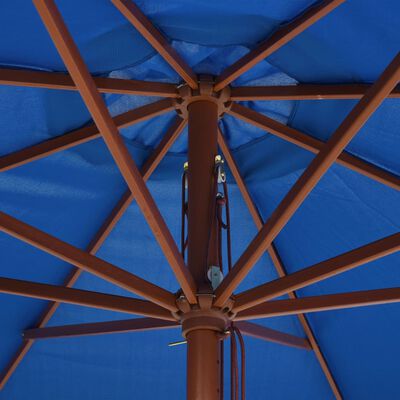 vidaXL Vrtni suncobran s drvenom šipkom 350 cm plavi