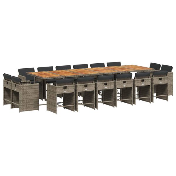 vidaXL 17-dijelni vrtni blagovaonski set s jastucima poliratan sivi