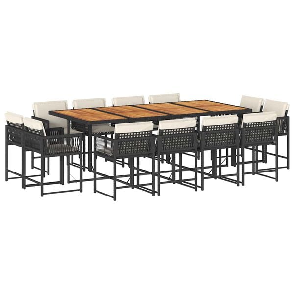 vidaXL 13-dijelni vrtni blagovaonski set s jastucima poliratan crni