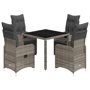 vidaXL 5-dijelni vrtni bistro set od poliratana s jastucima sivi