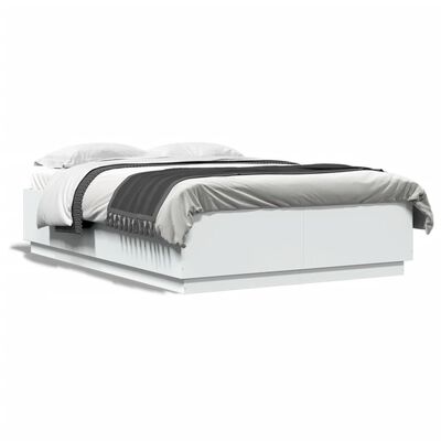 vidaXL Okvir kreveta s LED svjetlima bijeli 150 x 200 cm drveni