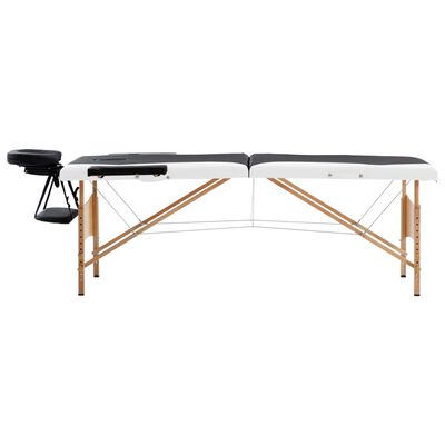 vidaXL Sklopivi stol za masažu s 2 zone drveni crno-bijeli