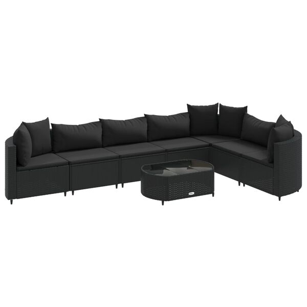 vidaXL 8-dijelni set vrtnih sofa od poliratana s jastucima crni