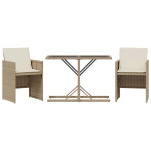 vidaXL 3-dijelni bistro set s jastucima bež od poliratana