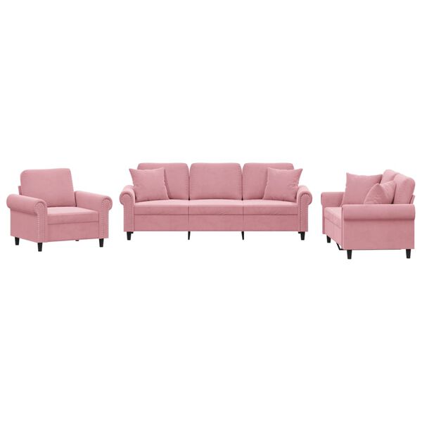 vidaXL 3-dijelni set sofa s jastucima ružičasti bar&scaron;unasti