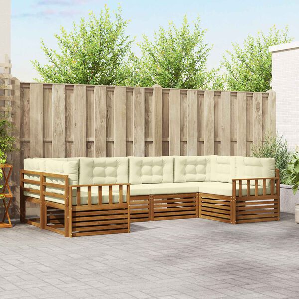 vidaXL Set vanjskih sofa 6 pcs Prirodna i krem Čvrsto drvo akacije