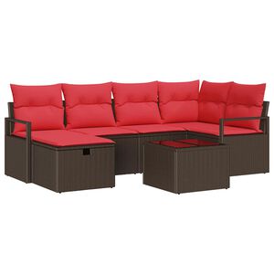 vidaXL Set sofe s jastukom s pohranom 7 pcs Smeđa i crvena poliratan