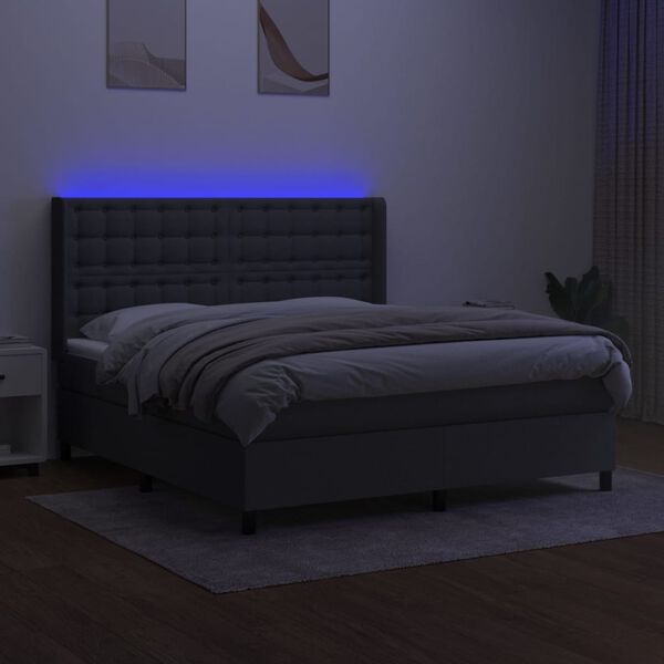 vidaXL Krevet box spring s madracem LED tamnosivi 160x200 cm tkanina