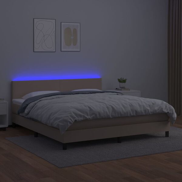 vidaXL Krevet box spring madrac LED cappuccino 180x200cm umjetna koža