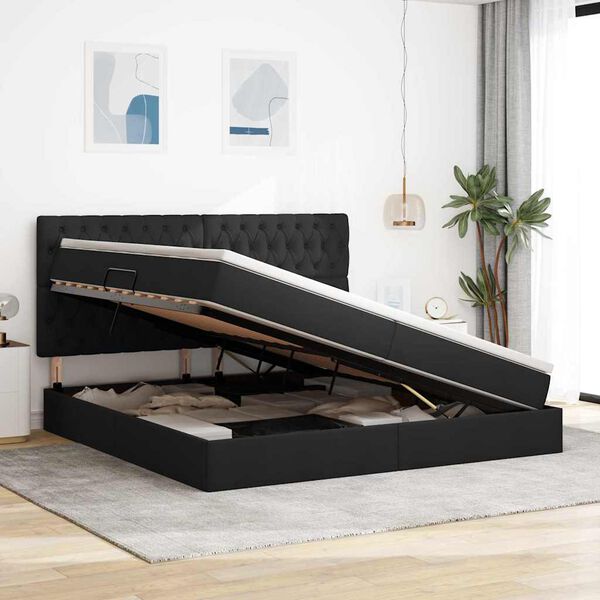 vidaXL Krevet s madracem i skladi&scaron;tem Crna 200 x 200 cm Poliester