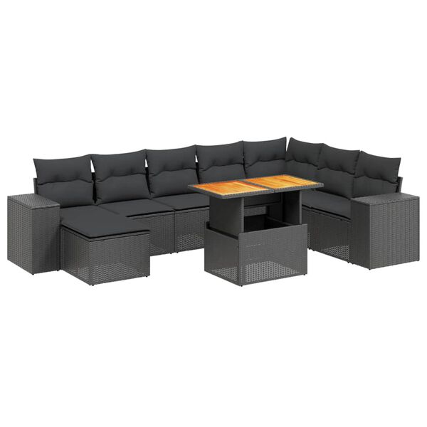 vidaXL 9-dijelni set vrtnih sofa s jastucima crni od poliratana