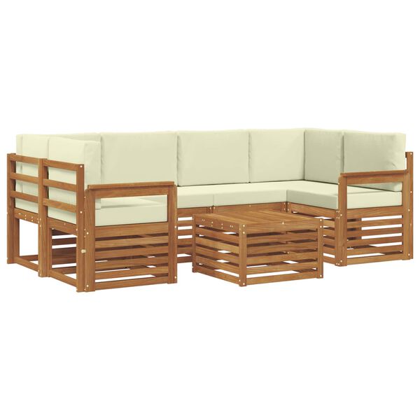 vidaXL Set vanjskih sofa 7 pcs Prirodna i krem Čvrsto drvo akacije