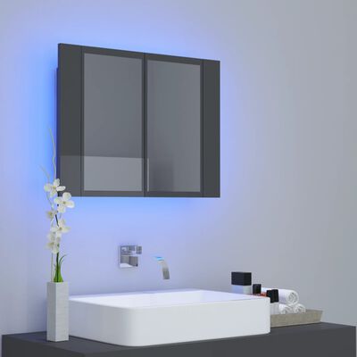 vidaXL LED kupaonski ormarić s ogledalom sjajni sivi 60x12x45 akrilni