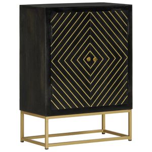 vidaXL Komoda s 2 vrata crno-zlatna 55 x 30 x 75 cm masivno drvo manga