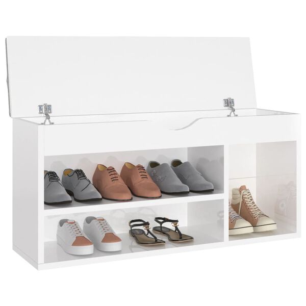 vidaXL Klupa za cipele s jastukom sjajna bijela 104x30x49 cm drvena