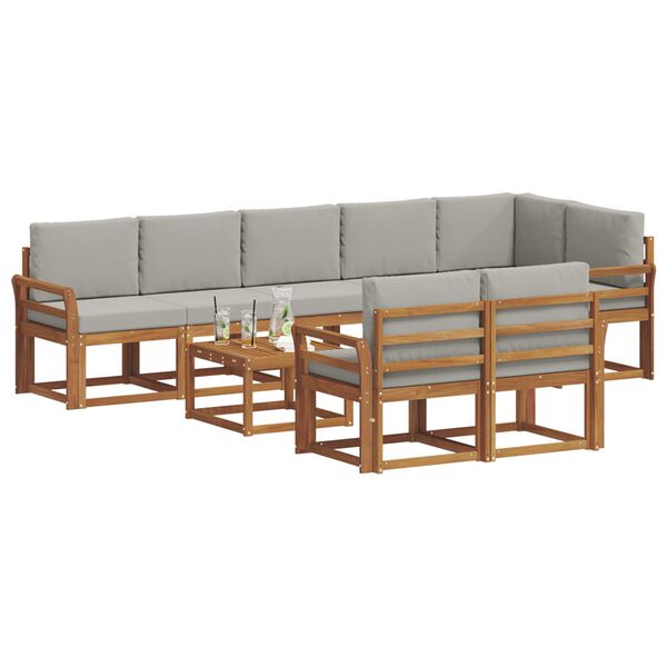 vidaXL Set vanjskih sofa s jastukom 9 pcs Prirodna i svijetlo siva