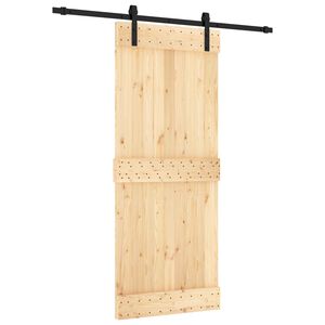 vidaXL Klizna vrata Prirodna i crna 85 x 210 cm Čvrsta borovina