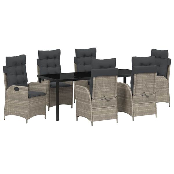 vidaXL Vrtni set za objed s jastukom 7 pcs Svijetlo siva poliratan