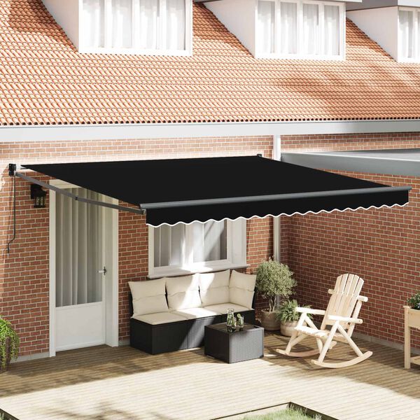 vidaXL Skrovita tenda Crna 400 &times; 300 cm Poliester i aluminij