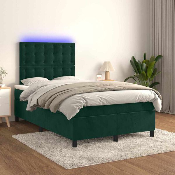 vidaXL Krevet box spring s madracem LED tamnozeleni 120x200 cm bar&scaron;un