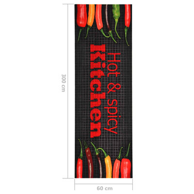 vidaXL Kuhinjski tepih s natpisom Hot & Spicy perivi 60 x 300 cm