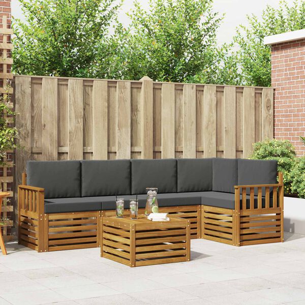 vidaXL Setovi sofa 6 pcs Prirodna i antracit Čvrsto drvo akacije